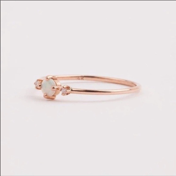 Dainty Opal & CZ ring on 14k Rose Gold over Silver - Picture 4 of 5